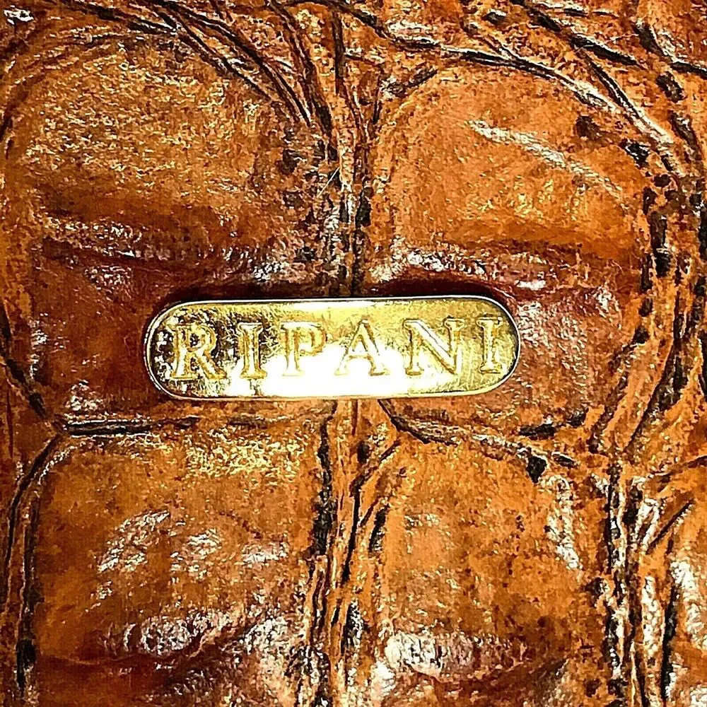Ripani Italy Wallet Trifold Genuine Leather Embossed Crocodile Clutch Brown